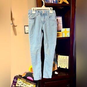 Girls Belgium Jeans By Mini Rebels, size-7, adjustable with hook closure.